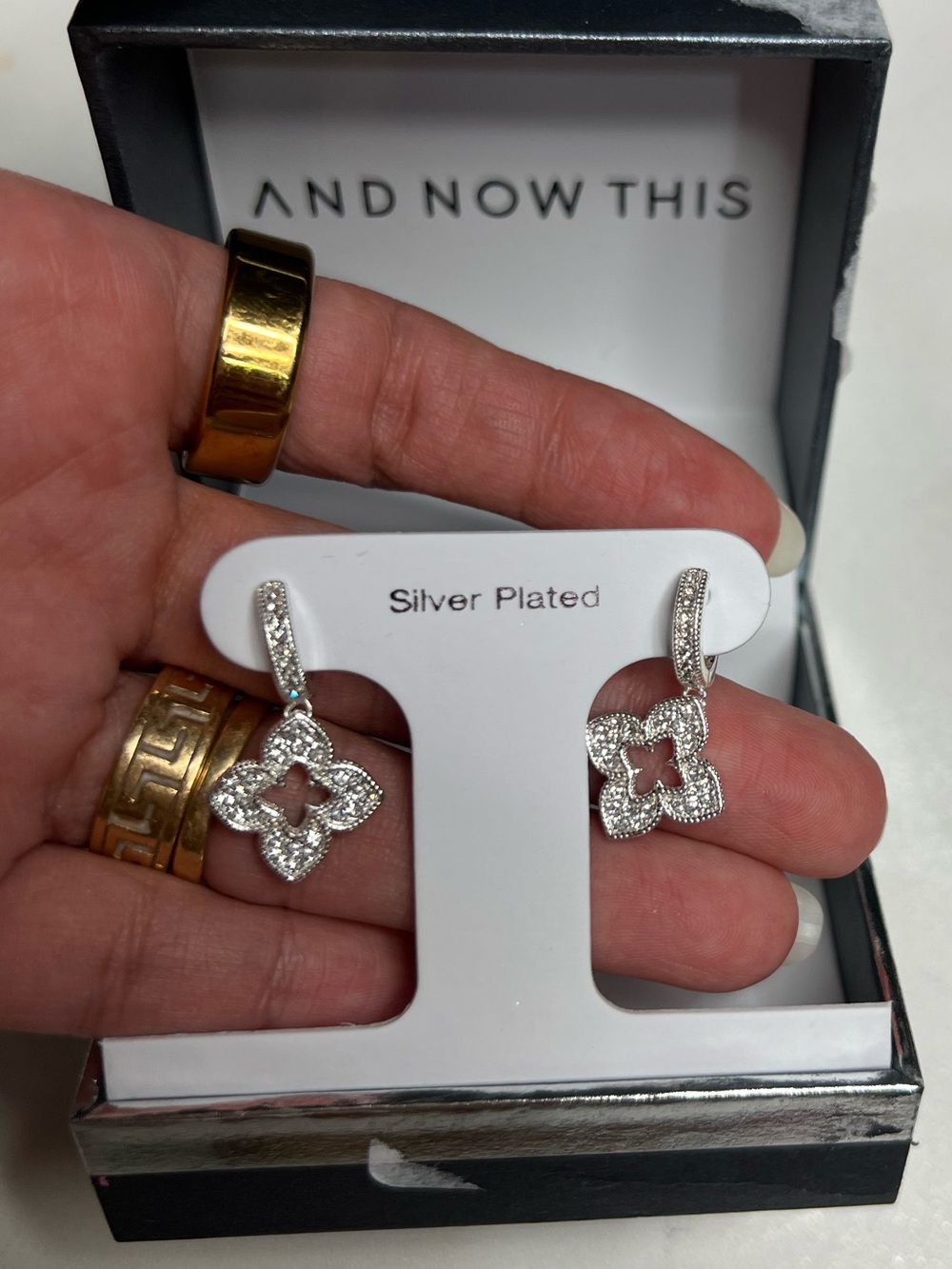 Silver-Plated Crystal Clover Drop Earrings - Silver